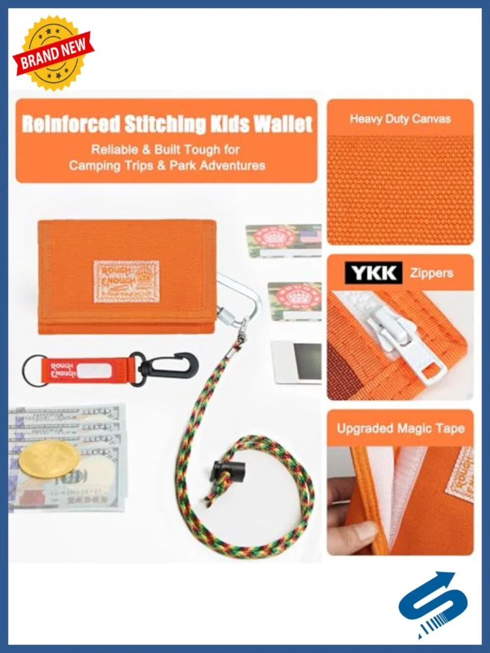 Canvas Trifold Wallet with Neck Lanyard and Keychain